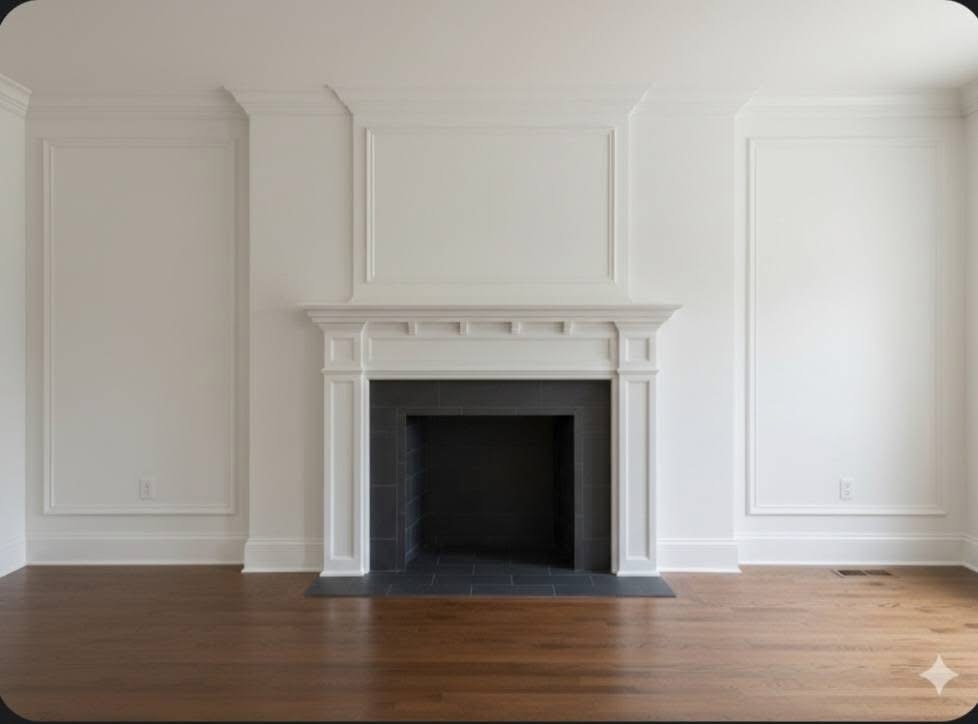 Finished custom parlor mantel by C&A Custom Builders